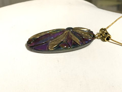 NEW LISTING*RARE ART-DECO IRIDESCENT CZECH GLASS DRAGONFLY NECKLACE.Peacock.g