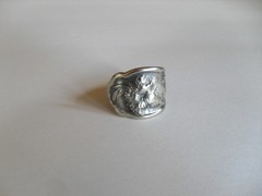 Vintage Spoon Ring Flower Poppy ? Pansy Size 9 1/4 Silver Plate