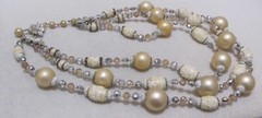 Vtg VENDOME Creamy Beige Sugar Glass Bead Aurora Borealis Crystal 3-Strand Neckl