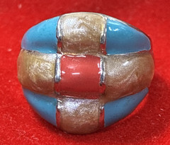 Vintage Unisex Adult Silver-Tone Taupe Red Blue Ring Size 8 (FC118-1 Q6246