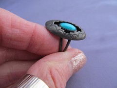 VINTAGE OLD PAWN STERLING R.M.J. ROBERT M JOHNSON OVAL SHADOW BOX TURQUOISE RING