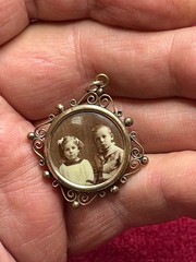 Antique Victorian Gold Plated Mourning Mini Photo Necklace Pendant