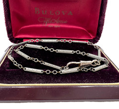 ANTIQUE VICTORIAN WATCH FOB BAR LINKS CHAIN SILVER PLATE 14″ LENGTH W/ DOG CLIP