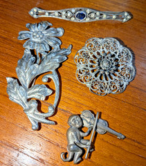 Vintage Lot 4 Sterling Silver Pins 30g Beau, Danescraft, Portugal Topazio EUC