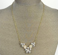 Vintage Monet Crystal & Faux-Pearl Gold-Tone Adjustable-Length Necklace 16″