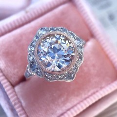 3CT Old European Cut Vintage Halo Lab Created Diamond Ring 14K Two Tone Gold FN