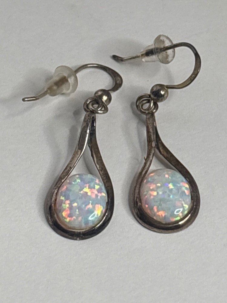 Vintage Sterling Silver Fire Opal Dangle Earrings | Bridal Accessory