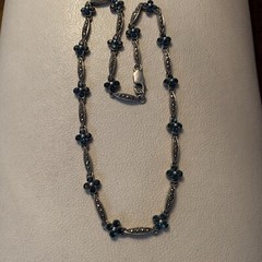 925 STERLING SILVER DECO REVIVAL BLUE STONE MARCASITE FLOWER STATION NECKLACE