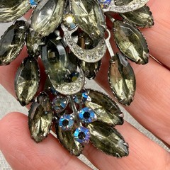 Vintage BroochSmoky Gray Marquise AB Rhinestones 2.5 Inches