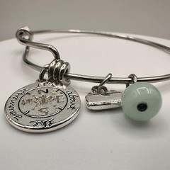 Vintage Y2K Silver Tone Charm Bracelet It’s About The Journey Green Bead Jewelry