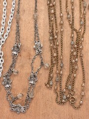 Large Lot of Costume Jewelry, Chains and Fringe Necklace, 10 Pairs Earrings
