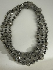 Vintage Judy-Lee 3 Strand Silver Art Glass Bead Necklace Earrings Set