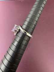 GR China Silver Tone Ring With Purple Rhinestone Size 6 3/4