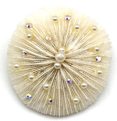 Round White Coral AB Rhinestones & Pearls Brooch Pin