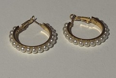 Lot of 3 pair Gold Tone Pearl Earrings Costume Jewelry Pierced Post Hoops