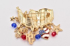 Patriotic American Flag Rhinestone Dangle Brooch Red White Blue USA Pin Bin7
