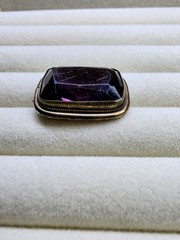 Edwardian Gold Tone Brooch Pin Large Purple Crystal Faceted Statement Estate