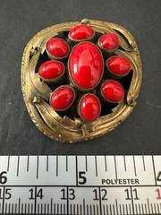 Antique? Max Neiger Bohemia Red Glass Cabochons Gold Tone 1910-1920 Clip