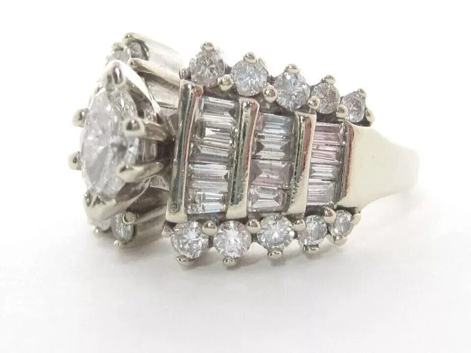 3Ct Marquise Cut Lab Created Diamond 14K White Gold FN Cluster Engagement Ring