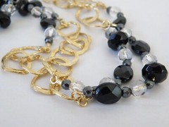 New Sterling Silver 925 Gold Over Black Stone Chunky Statement Necklace 36″