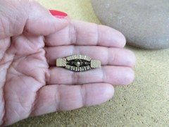 Antique Victorian Etched Yellow Gold Filled Red Garnet Seed Pearl Small Pin #306