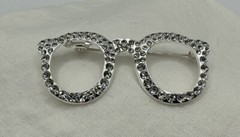 Silver Tone Eye Glasses Loads Of Sparkling Clear Rhinestones Brooch Pin