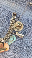 VINTAGE LOADED CHARM BRACELET, MANY SILVER CHARMS, FREE SHIPPING