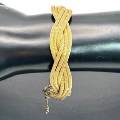 Vintage Francois Gold Tone Twisted Multi Strand Mesh Bracelet Signed Mid Century