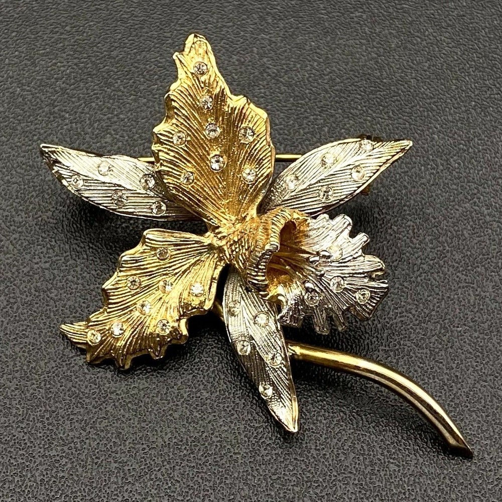 Vintage European Lily Flower 800 Continental Silver Rhinestones Pin Brooch
