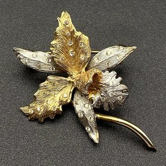 Vintage European Lily Flower 800 Continental Silver Rhinestones Pin Brooch