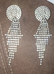 Art Deco Rhinestone Long Chain Earrings Bold Style Silvertone Prong Set