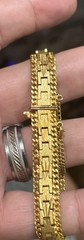 Vintage bracelet Gold tone Bricks Link bracelet Safety chain Lazer cut 7 1/2”