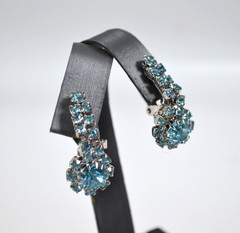 Vintage Clip-on Earrings Blue Rhinestone Silver Tone Glamorous Party