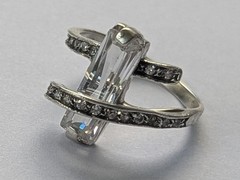 Vintage ring sterling silver 925 Size 7.5 Wt 3.65g Long Baguette Ukraine Bypass