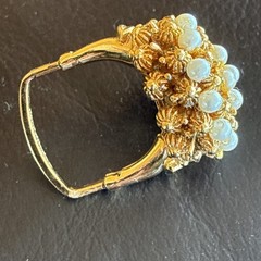 Vendome White Pearl Adjustable Mid Century Brutalist Cocktail Ring