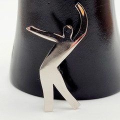 Modern Abstract Dancer Brooch Silver Tone Minimalist Silhouette 1990s Figure Pin