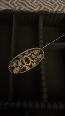 Vintage Brass Floral Hairpin with Amber Stone