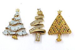 Vintage to Modern Rhinestone CHRISTMAS TREE Pin Brooch Lot of 8