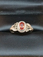 Vintage 925 Sterling Silver Natural Orange Garnet Leaf Vine Ring Size 6.5