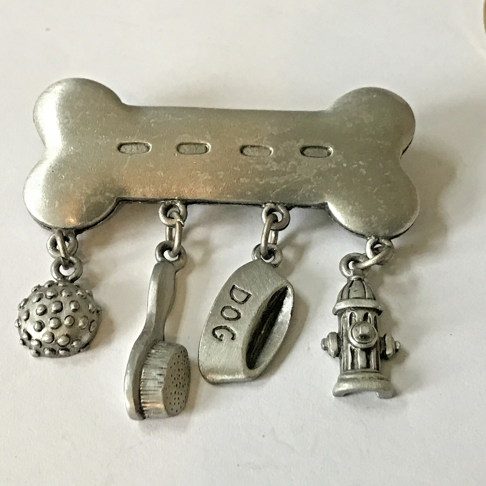 JJ Jonette Dog Bone Brooch Dangling Charms Ball Bowl Fire Hydrant Brush (F2)