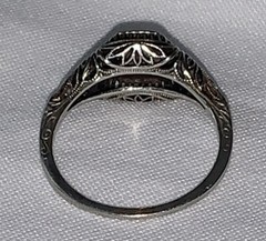 Antique 10k W Gold Vivid Pink Filigree Carved Etch Ring Nouveau Edwardian 2.25g
