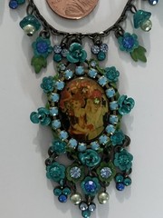 Vintage John Wind Maximal Art Cameo Necklace Dangle Rhinestones Signed Estate