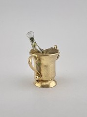 Antique 9k 9ct Yellow Gold Champagne Glass Bottle Ice Bucket Charm Pendant 1.8g
