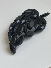 Vintage Black Japanned Rhinestone Grape Brooch Unmarked Midcentury