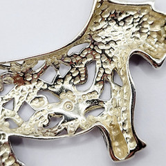Scottie Dog Scottish Terrier Jezlaine Sterling 925 Filigree Metal Vtg Brooch Pin