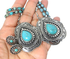 Southwestern Earrings Lot Chaps Concho Cabochon Hoops Teardrop Faux Turquoise