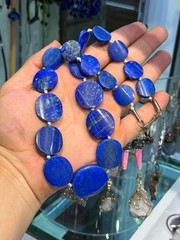 Rare Antique Large Flat Coin Lapis Lazuli Necklace 100% Real Natural