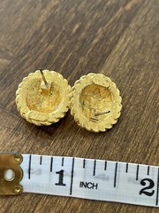 Anne Klein Vintage Lion Face Stud Button Earrings Gold Tone Rope Detail Signed