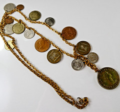 Vintage COIN Necklace Mixed Sizes Republic of Chile Silver Copper Tone
