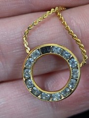 Vintage Gold Tone Rhinestone Round Circle Choker Necklace 15 in